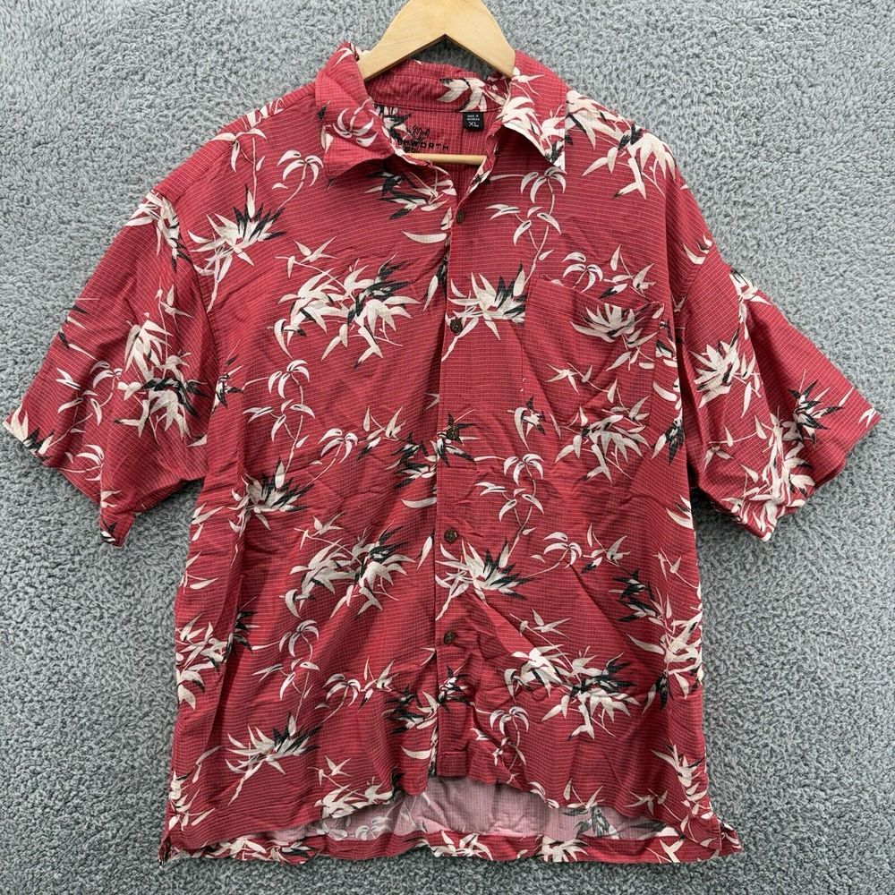 ASWORTH Mens XL Red‎ White Hawaiian Beach Shirt Short Sleeve Collard Button Up